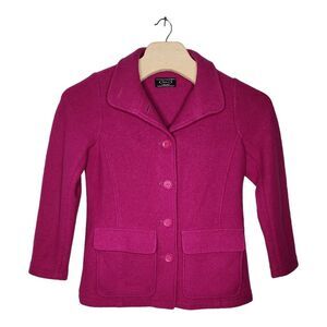 LL Bean Bellandi‎ Wool Coat Womens Size M Pink Fuscia Button Front Winter Jacket